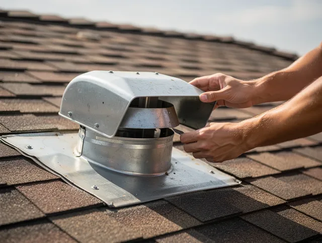 New Haven Dryer Vent Cleaning certified technician safely cleaning a roof-mounted dryer vent in New Haven