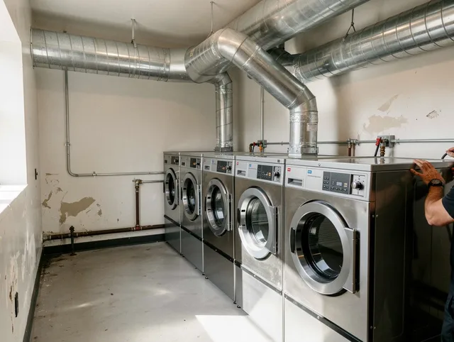 New Haven Dryer Vent Cleaning team performing large-scale commercial dryer vent cleaning in New Haven