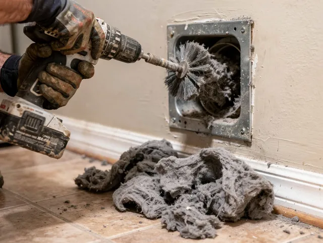 Certified New Haven Dryer Vent Cleaning technician performing dryer vent cleaning in New Haven