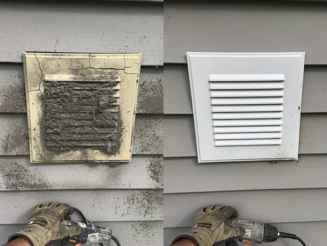New Haven Dryer Vent Cleaning technician installing high-quality dryer vent cover at a residential property in New Haven