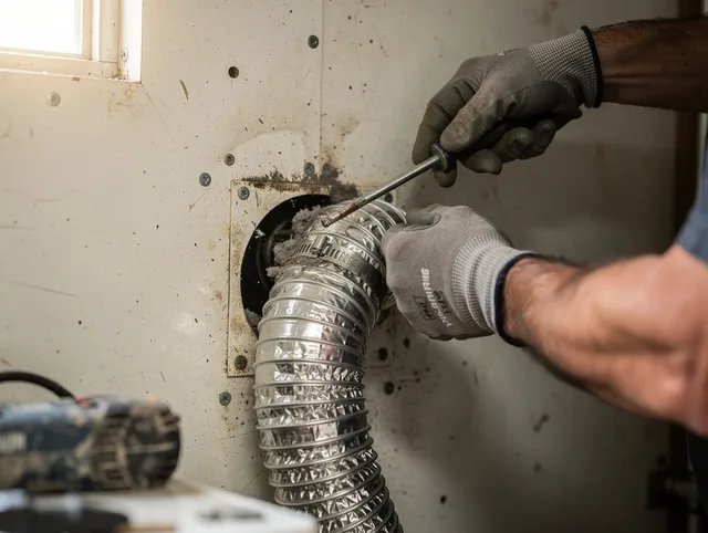 New Haven Dryer Vent Cleaning technician performing precise dryer vent hose installation in New Haven